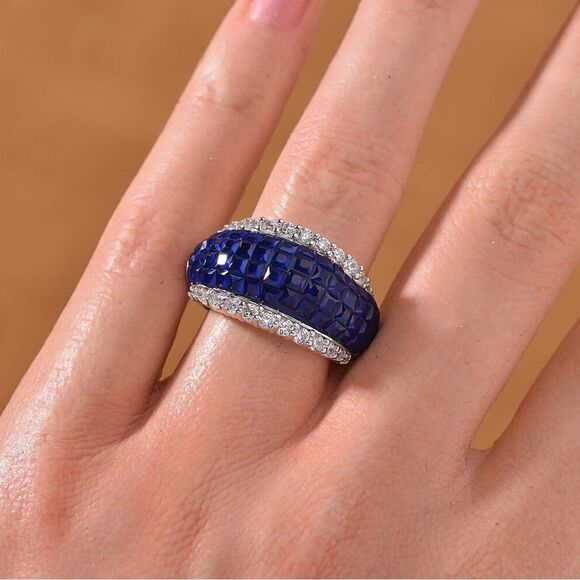 Simulated White and Blue Diamond Ring in Rhodium Over Sterling Silver 1.80ctw - Picture 3 of 8